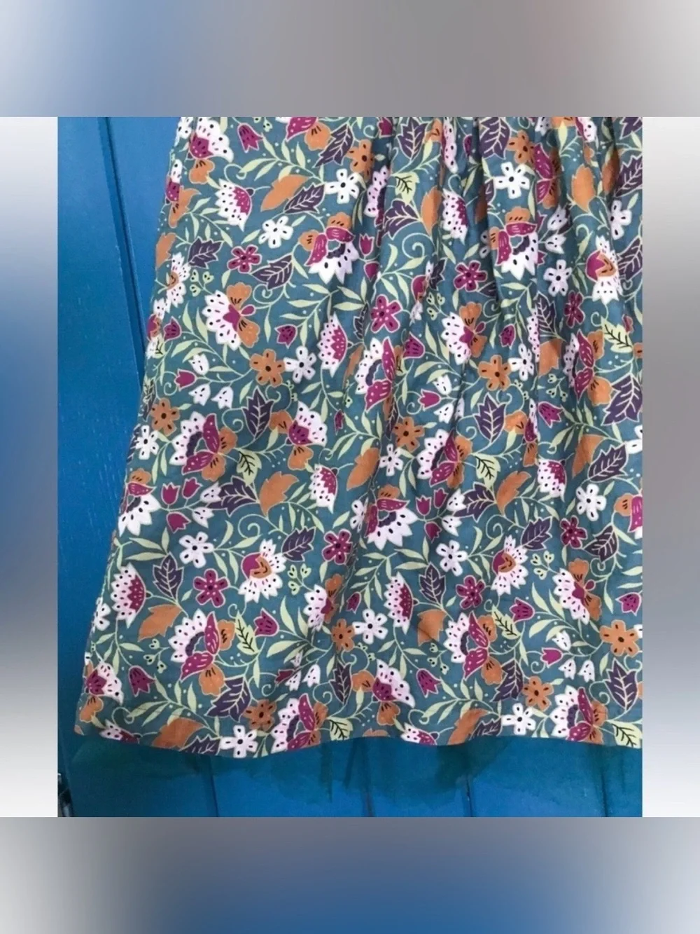 Modbe Olive Green Floral Skirt with Tulle Trim Size Medium Cottagecore Twee